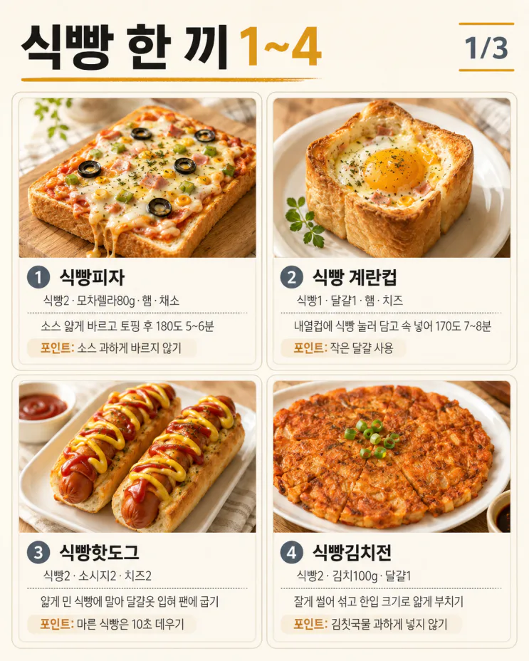 식빵 한 봉지, 토스트만 먹다 질렸다면 — 10분 한 끼 10가지