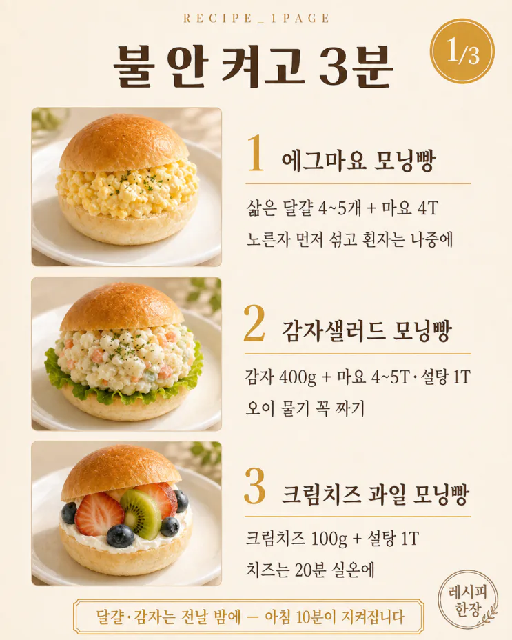 모닝빵 한 봉지 샀다면, 잼만 바르지 마세요 — 10분 아침 메뉴 9가지