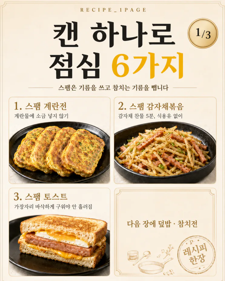 혼자 먹는 점심에 라면 말고, 스팸 참치캔으로 6가지