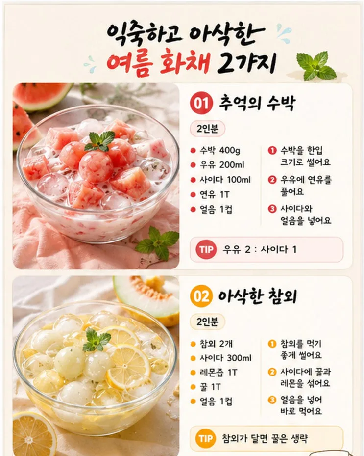 화채 레시피 6가지 — 냉장고 과일로 10분 여름 디저트