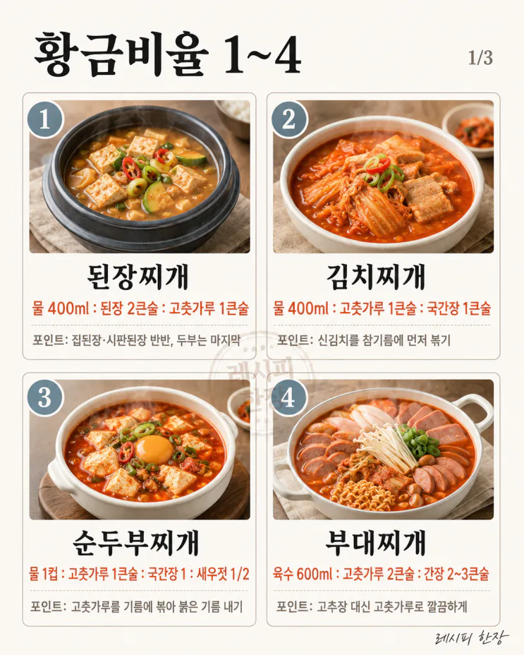 저녁마다 찌개 뭐 끓이지 — 재료별 찌개 황금비율 12가지