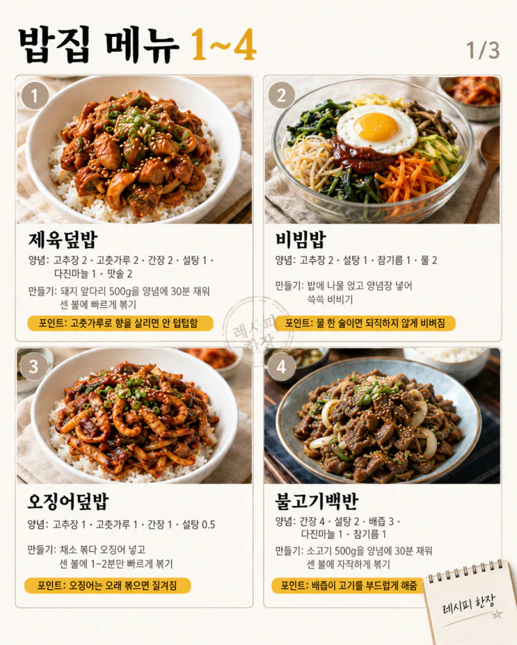 사 먹으면 만 원, 집에서 3천 원 — 밥집 인기 메뉴 12가지