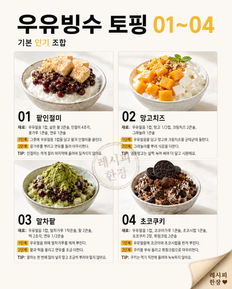 우유빙수 토핑 10가지 — 집에 있는 재료로 홈카페 레시피