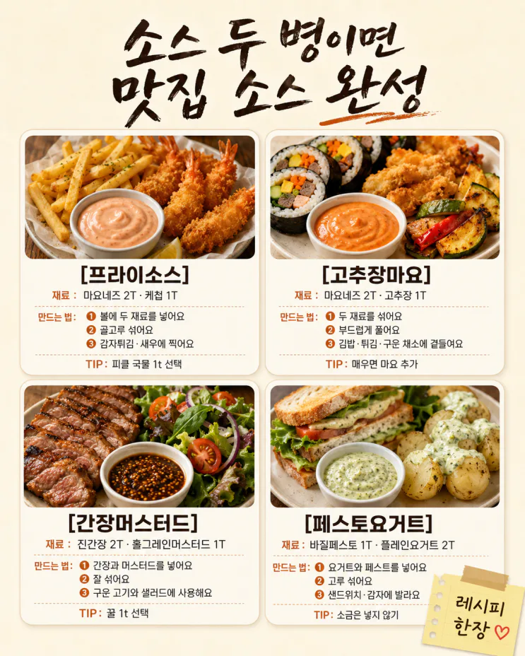 시판 소스 2개만 섞었더니 식당 맛 — 실패 적은 조합 10가지