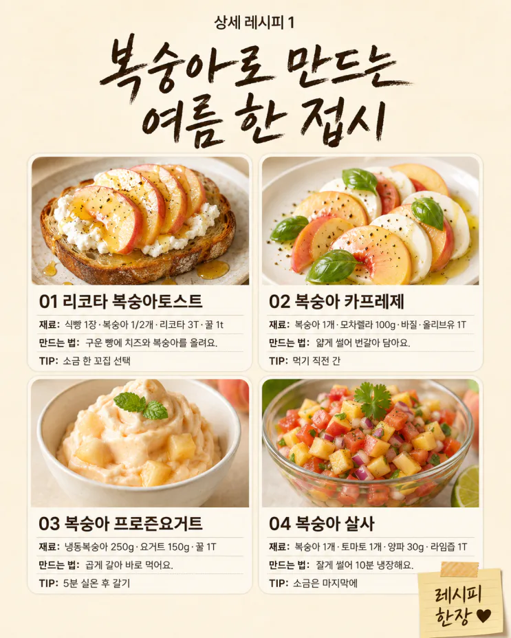 복숭아, 깎아만 먹으면 아쉬워요 — 토스트·샐러드·냉디저트 8가지