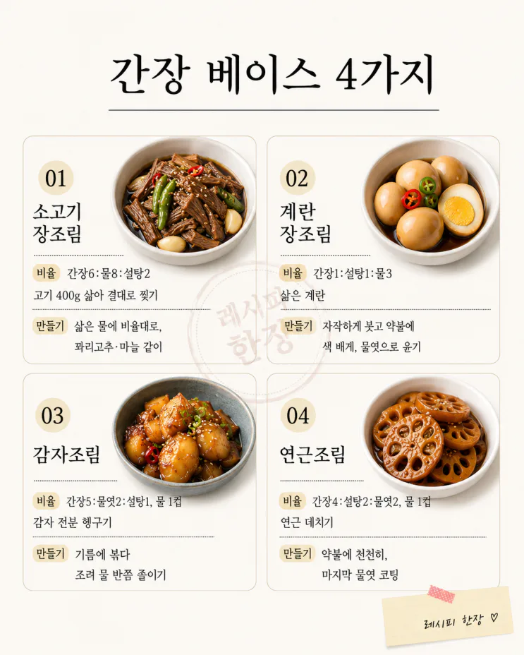 재료별 조림 황금비율 12가지, 한 표로 끝 (저장용)