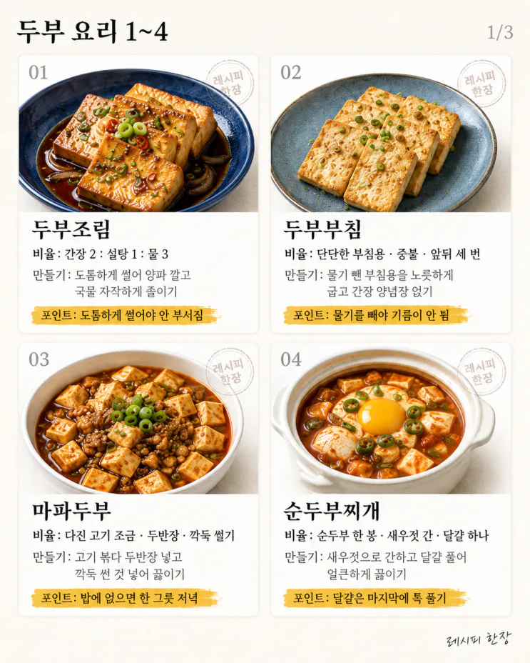 저녁 메뉴 아직도 못 정했다면 — 두부 한 모로 온 가족 한 끼 10가지