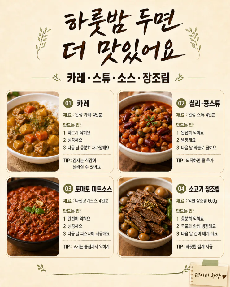 오늘 만들어두면 내일 더 맛있어요 — 하룻밤 두는 메뉴 10가지