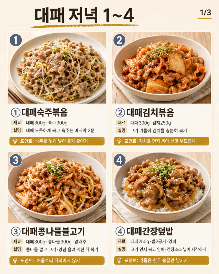 대패삼겹살 한 팩 사왔다면 — 굽기 말고 15분 저녁 10가지