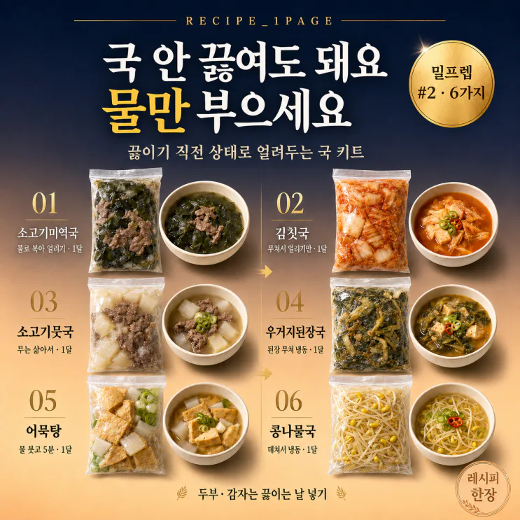 국 안 끓여도 됩니다 — 물만 부으면 되는 냉동 국 키트 6가지 레시피