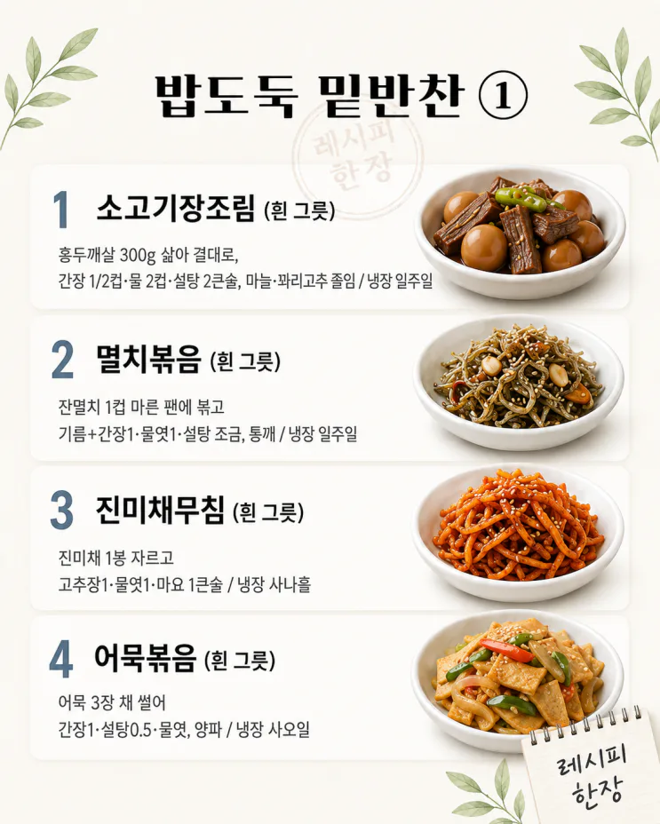 밥도둑 밑반찬 15가지, 한 번에 열흘 치 (저장용)