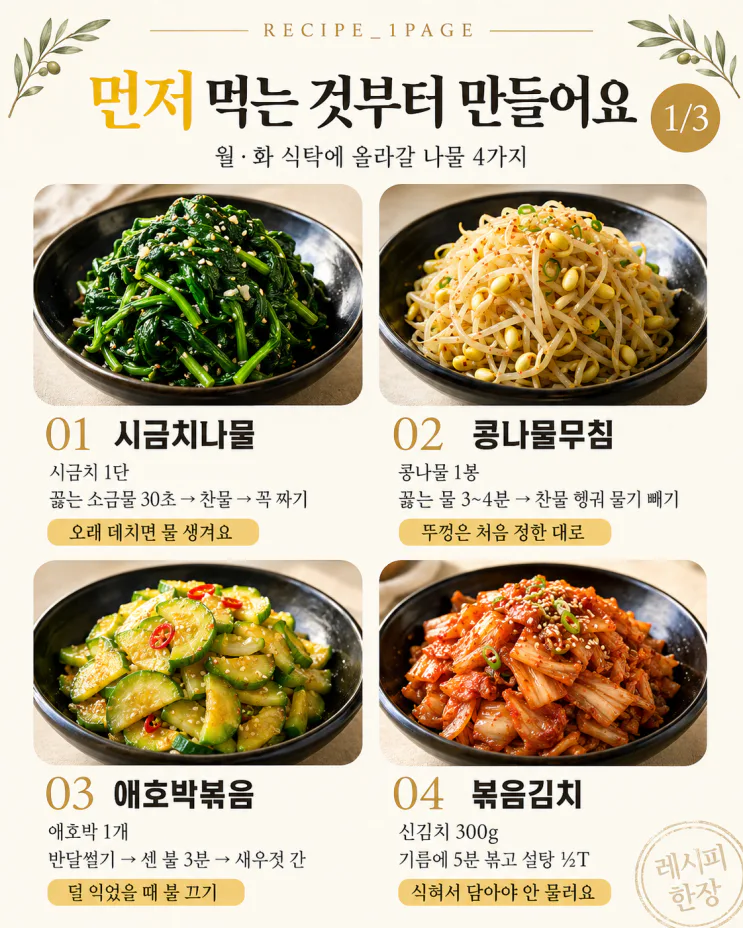 일요일 1시간 밀프렙 — 평일 반찬 걱정 끝나는 밑반찬 10가지