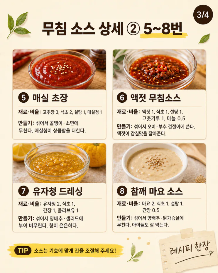 새콤 무침 소스 황금비율 10가지, 여름 입맛 살리는 표