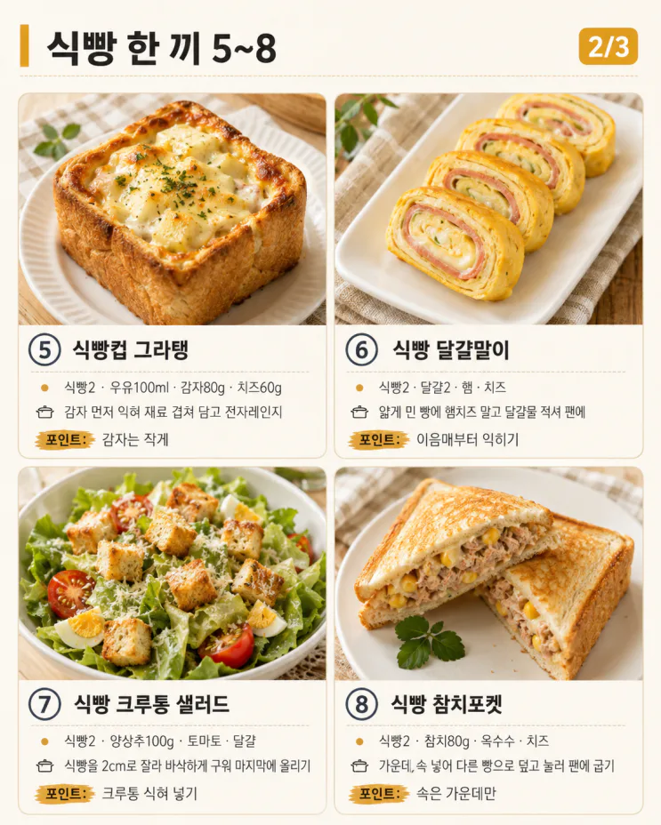 식빵 한 봉지, 토스트만 먹다 질렸다면 — 10분 한 끼 10가지
