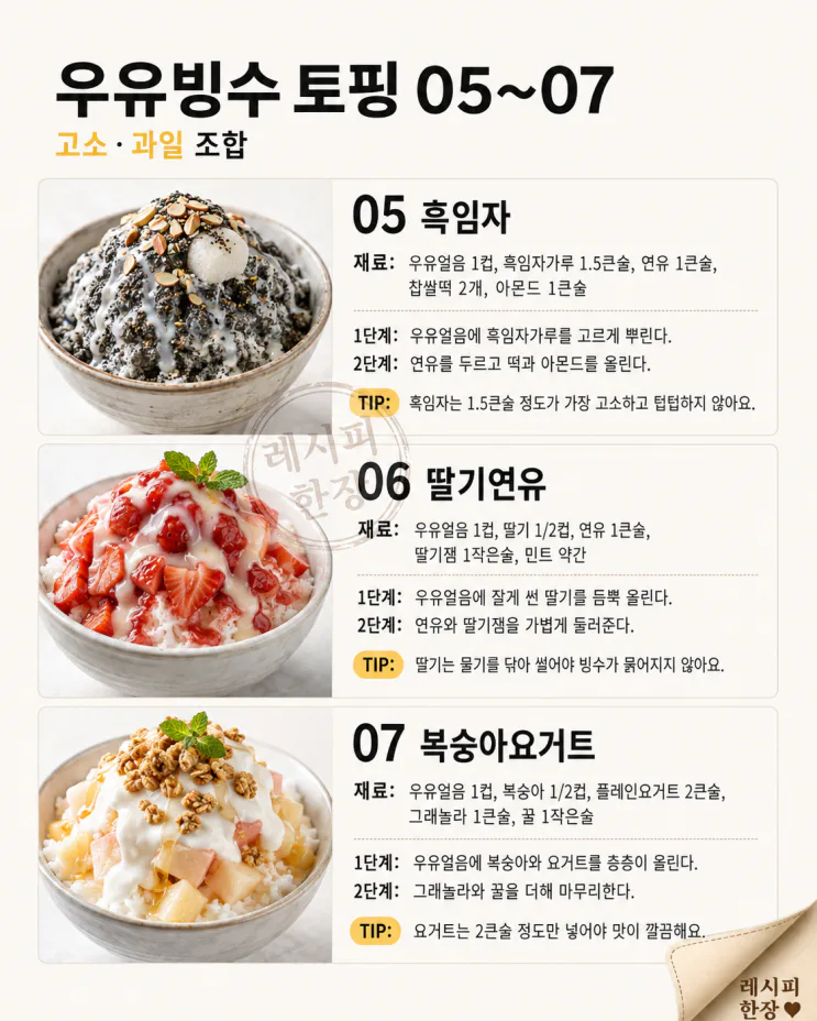 우유빙수 토핑 10가지 — 집에 있는 재료로 홈카페 레시피