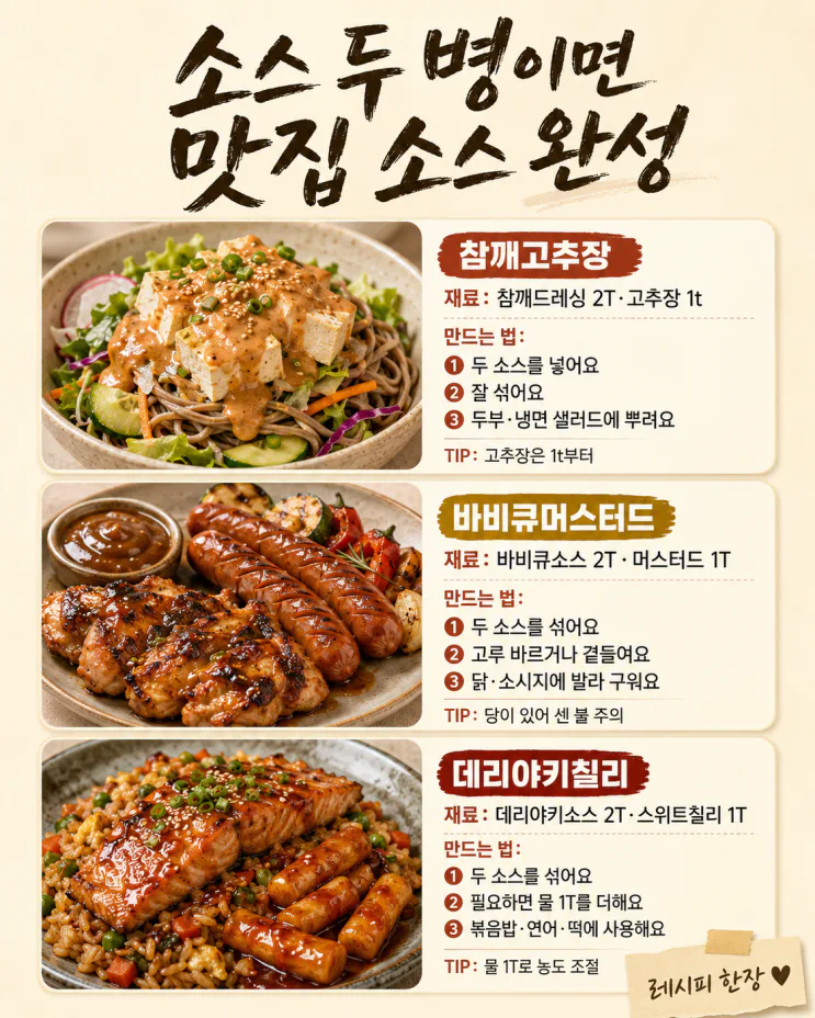 시판 소스 2개만 섞었더니 식당 맛 — 실패 적은 조합 10가지