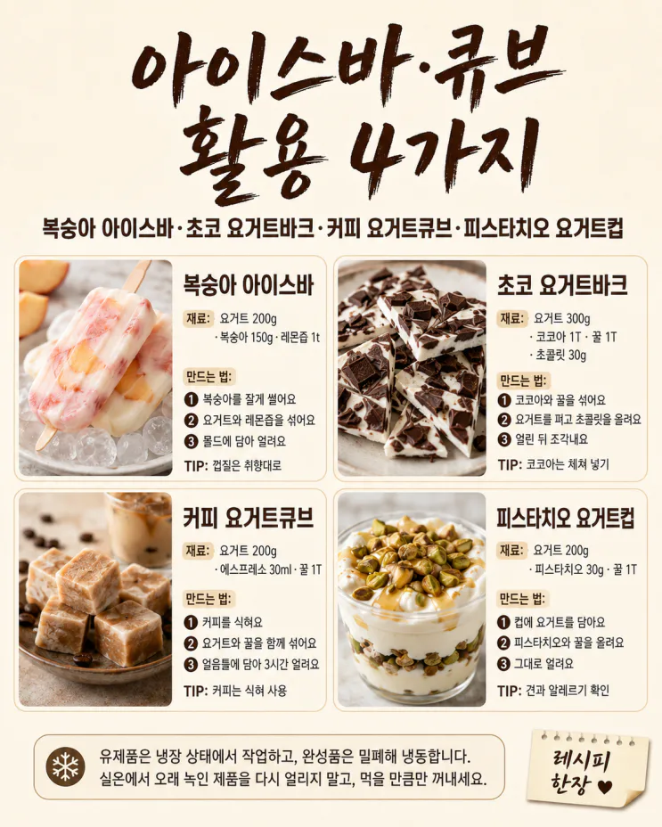 그릭요거트 얼려두면 간식 걱정 끝 — 바크·아이스바 8가지