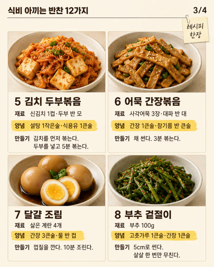 식비 아끼는 반찬 12가지, 재료 세 가지면 돼요