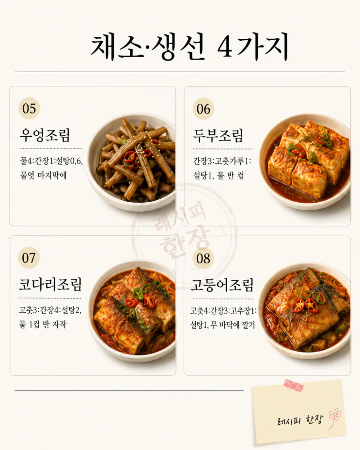 재료별 조림 황금비율 12가지, 한 표로 끝 (저장용)