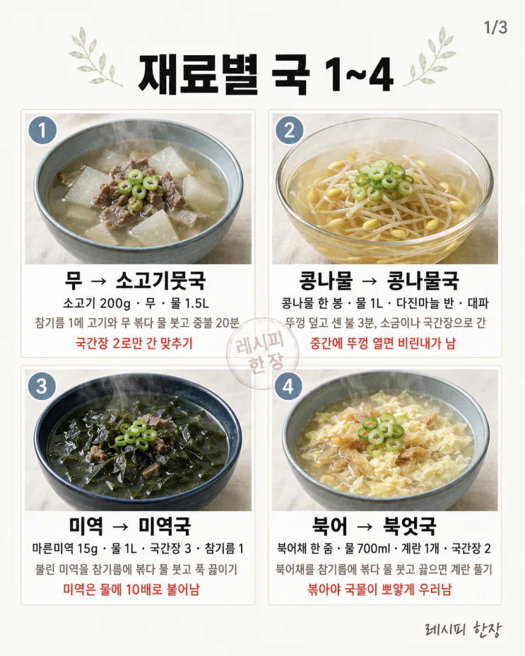 저녁마다 국 뭐 끓이지 고민된다면 — 재료별 국 공식 12가지