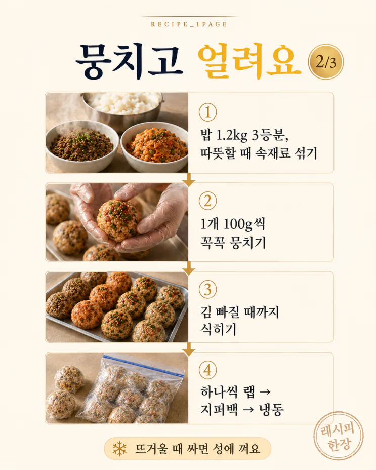 주먹밥 12개를 한 번에 얼립니다 — 아침이 3분으로 줄어요
