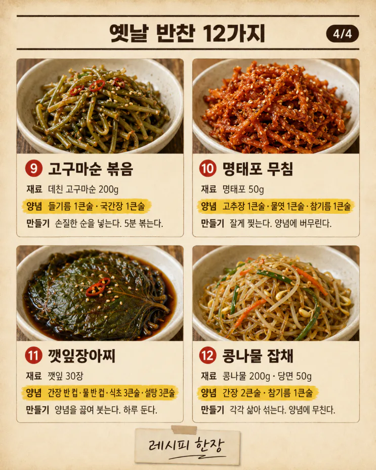 옛날 반찬 12가지, 요즘은 잘 안 하는 그 맛