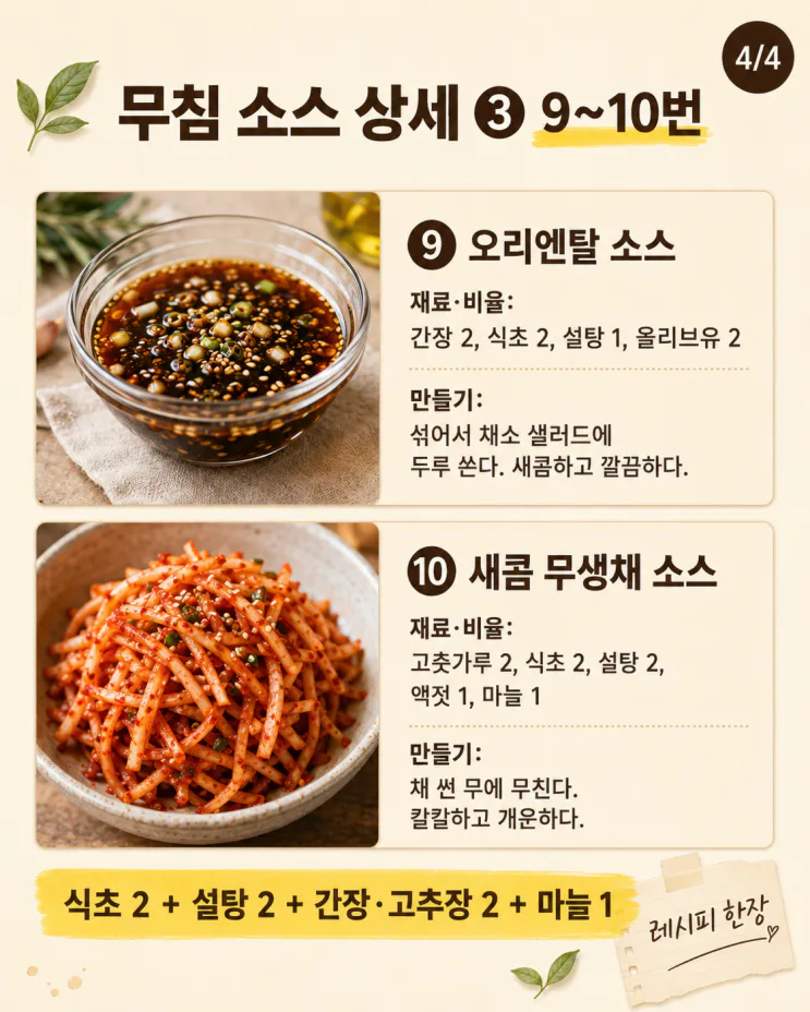 새콤 무침 소스 황금비율 10가지, 여름 입맛 살리는 표
