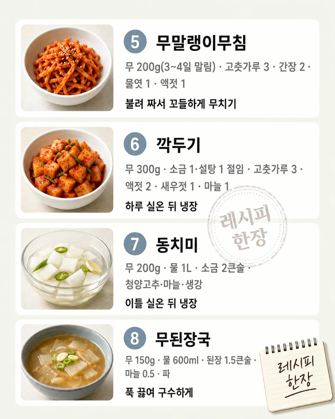 무 한 개 사놓고 남았다면 — 국·조림·김치까지 12가지