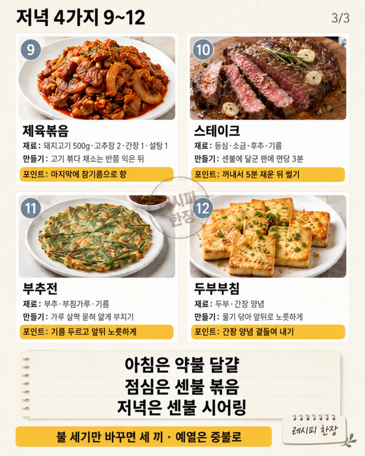 프라이팬 하나로 아침·점심·저녁 — 하루 세 끼 12가지
