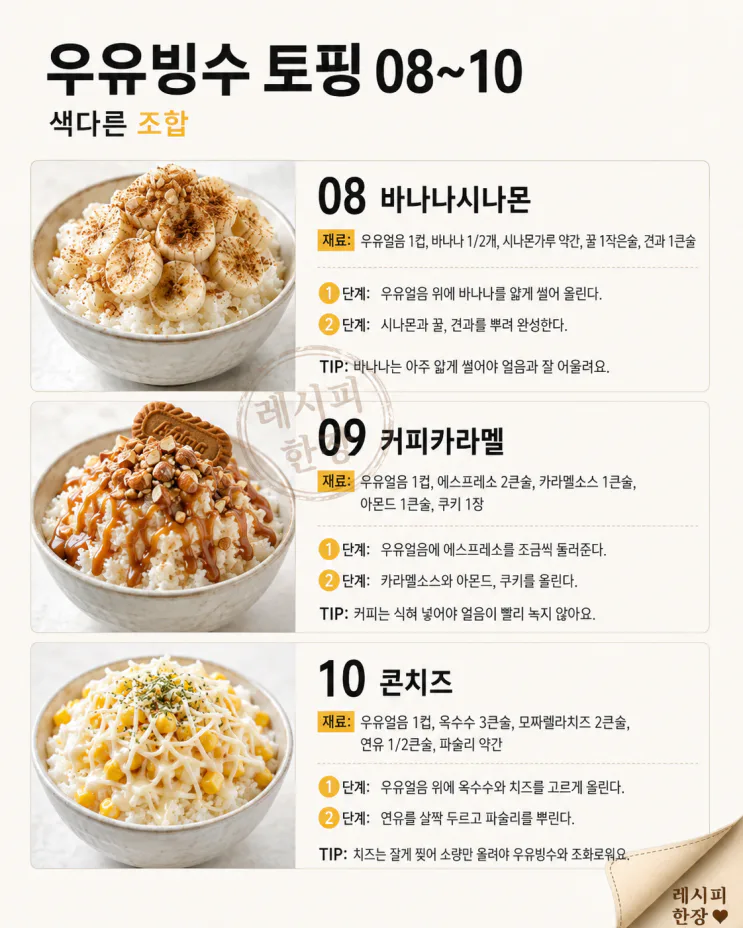 우유빙수 토핑 10가지 — 집에 있는 재료로 홈카페 레시피