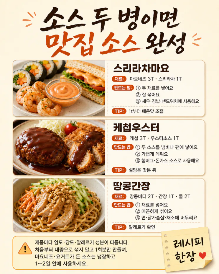 시판 소스 2개만 섞었더니 식당 맛 — 실패 적은 조합 10가지