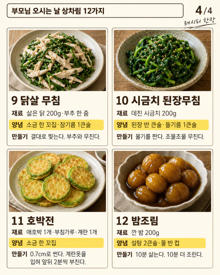 부모님 오시는 날 상차림 12가지, 씹기 편하고 든든하게