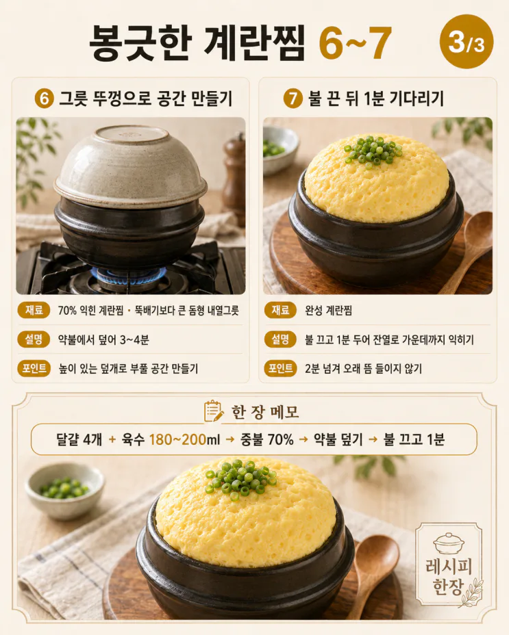 계란찜이 자꾸 꺼진다면 — 식당처럼 봉긋하게 만드는 7가지 차이