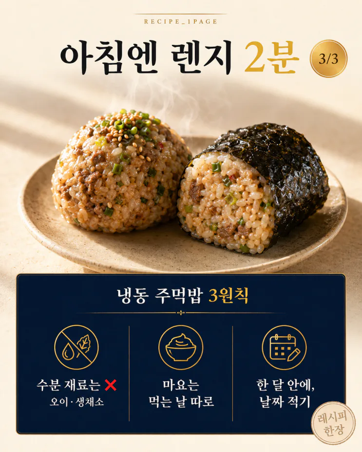 주먹밥 12개를 한 번에 얼립니다 — 아침이 3분으로 줄어요