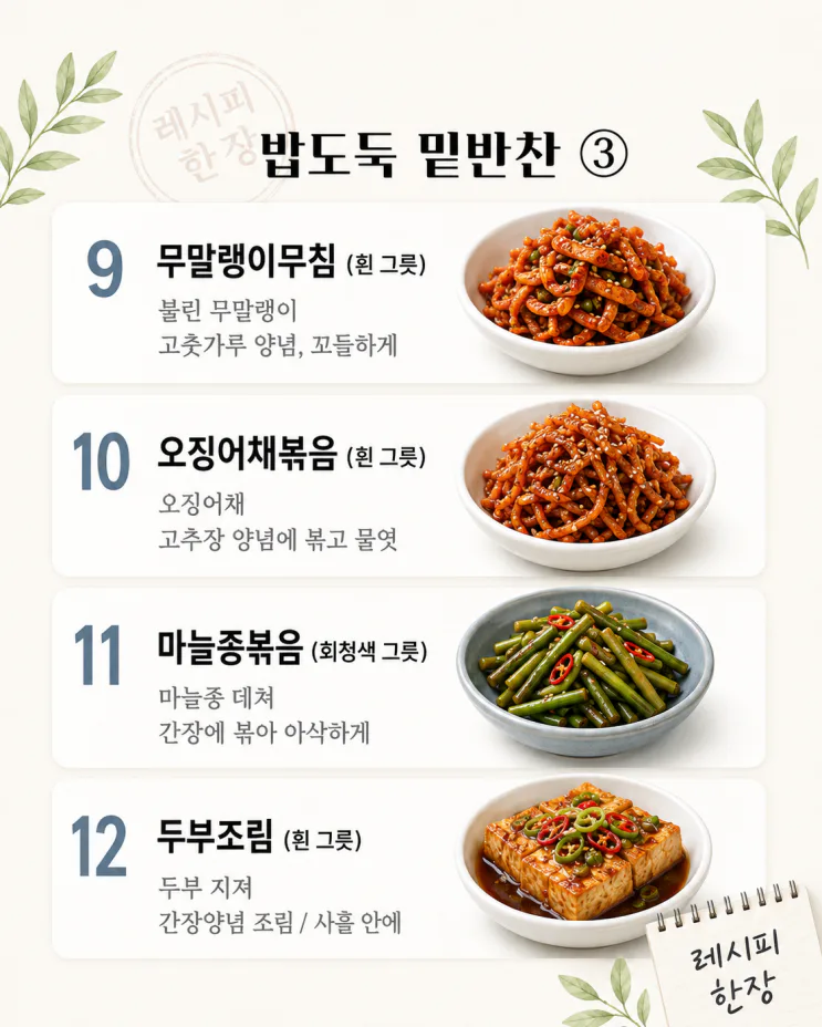 밥도둑 밑반찬 15가지, 한 번에 열흘 치 (저장용)