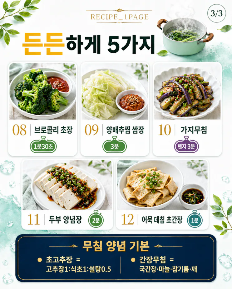 불 앞에 딱 3분 — 데쳐서 무치면 끝나는 반찬 12가지