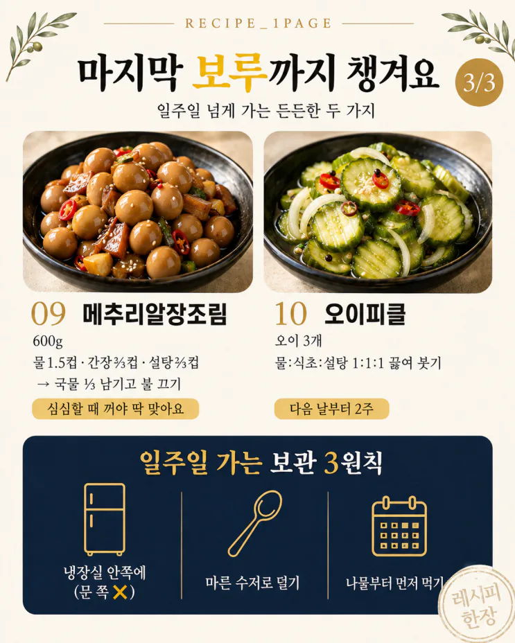 일요일 1시간 밀프렙 — 평일 반찬 걱정 끝나는 밑반찬 10가지