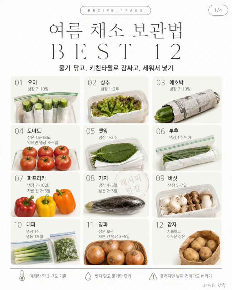 여름 채소 보관법 12가지, 무르기 전에 남김없이