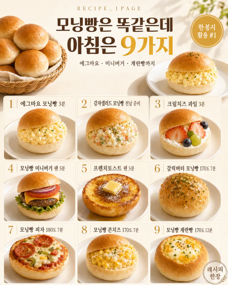 모닝빵 한 봉지 샀다면, 잼만 바르지 마세요 — 10분 아침 메뉴 9가지
