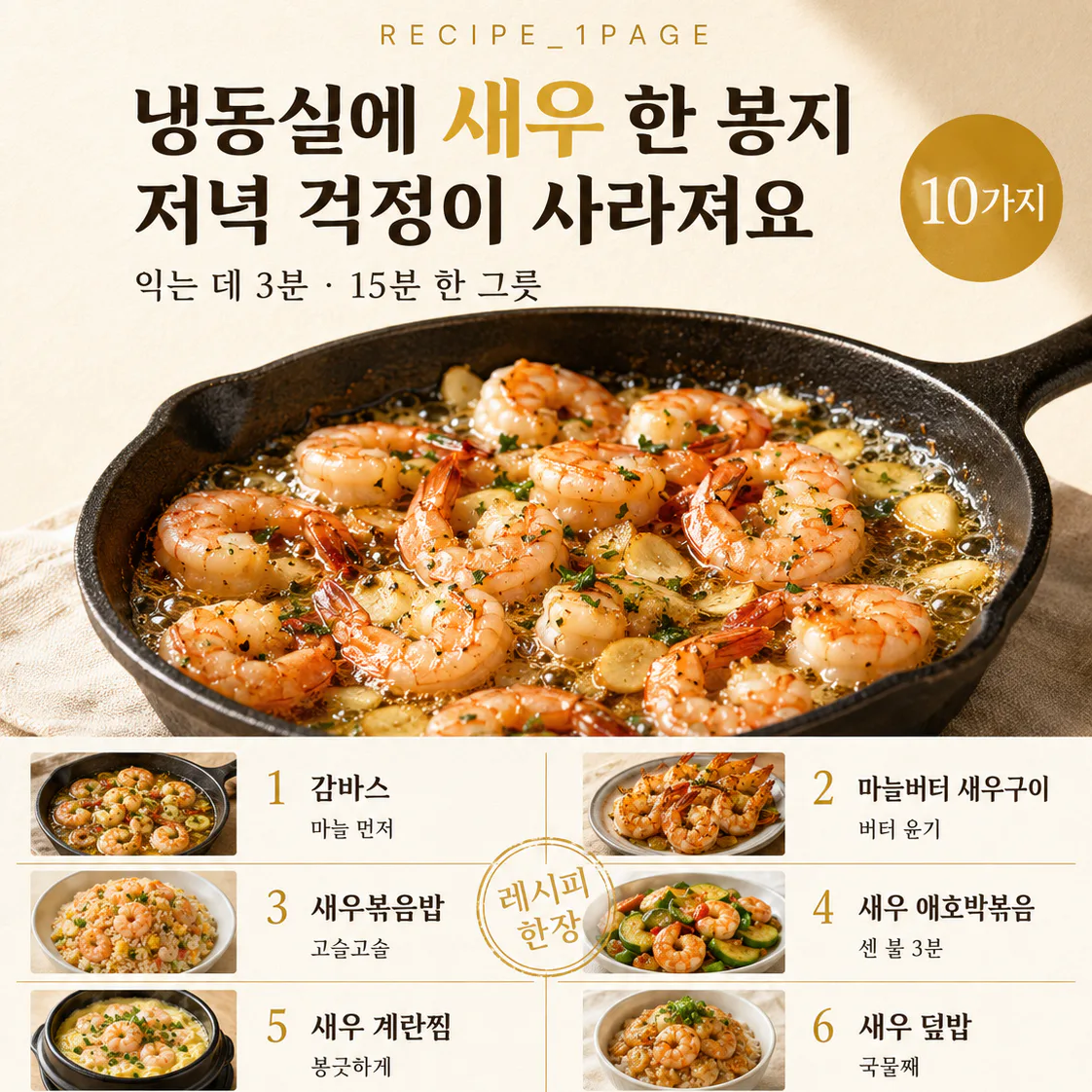 냉동 새우 한 봉지 사두면 — 15분 저녁이 되는 새우 요리 10가지