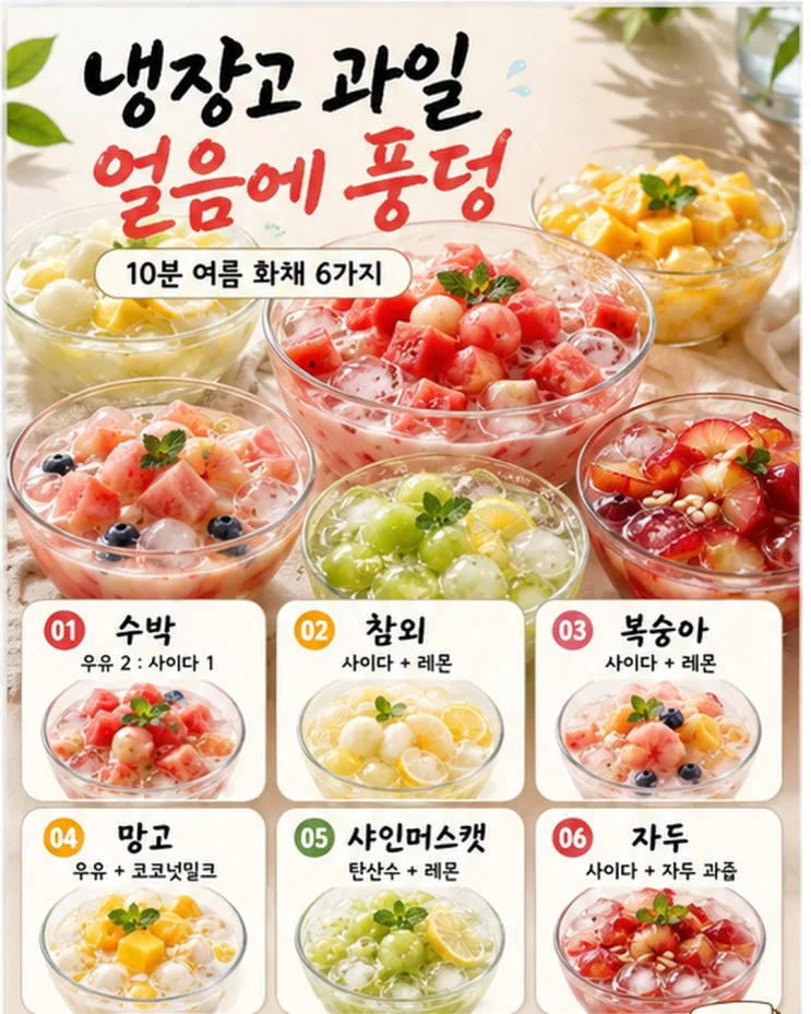 화채 레시피 6가지 — 냉장고 과일로 10분 여름 디저트