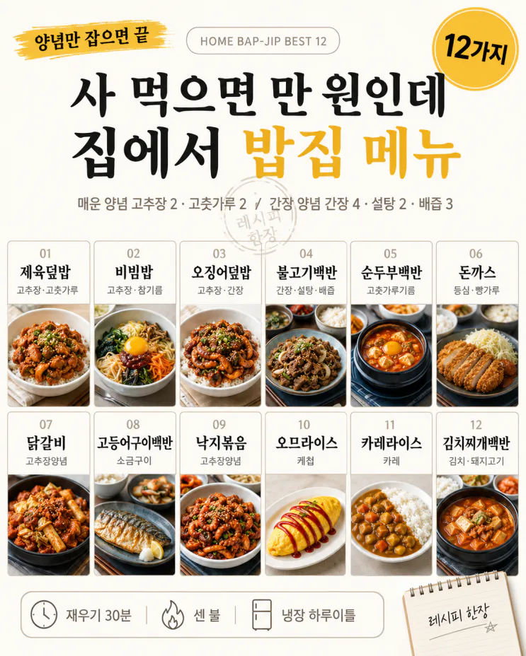 사 먹으면 만 원, 집에서 3천 원 — 밥집 인기 메뉴 12가지