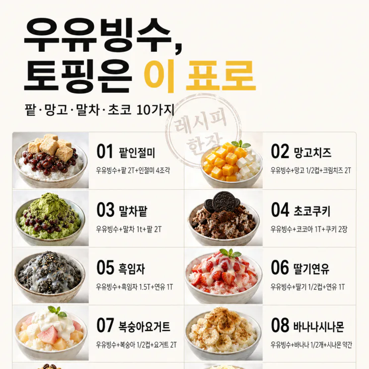 우유빙수 토핑 10가지 — 집에 있는 재료로 홈카페 레시피