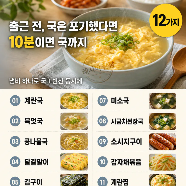 출근 전 딱 10분, 국까지 나오는 아침상 12가지