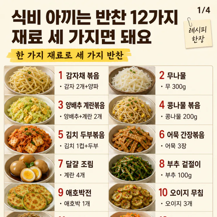 식비 아끼는 반찬 12가지, 재료 세 가지면 돼요