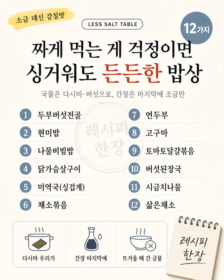 혈압 신경 쓰는 밥상 12가지, 짜지 않게 든든하게