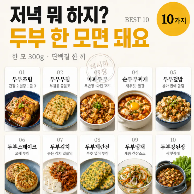 저녁 메뉴 아직도 못 정했다면 — 두부 한 모로 온 가족 한 끼 10가지