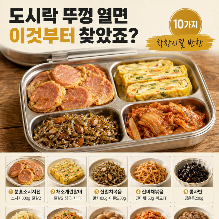 도시락 뚜껑 열면 먼저 찾던 것 — 학창시절 반찬 10가지