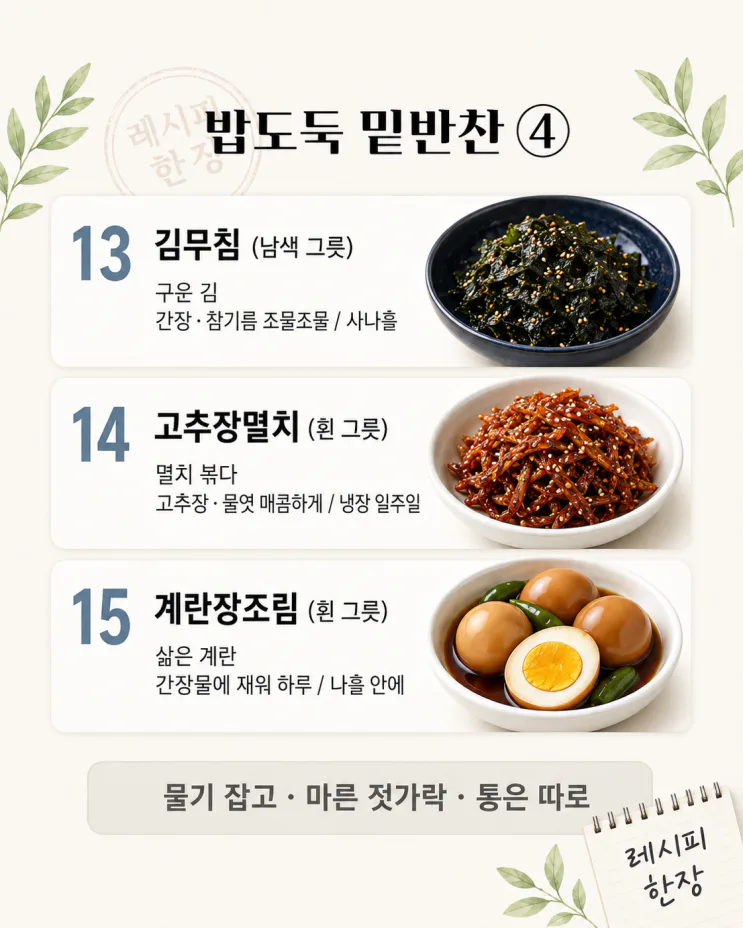 밥도둑 밑반찬 15가지, 한 번에 열흘 치 (저장용)