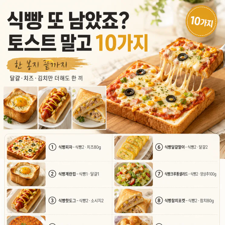 식빵 한 봉지, 토스트만 먹다 질렸다면 — 10분 한 끼 10가지